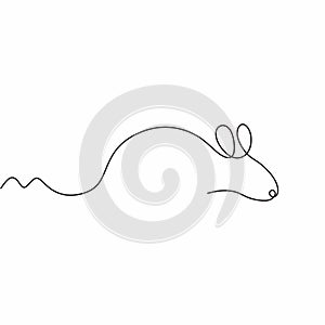One line drawing of mouse pet or rat animal. Continuous single hand drawn lineart sketch minimalism vector illustration simplicity