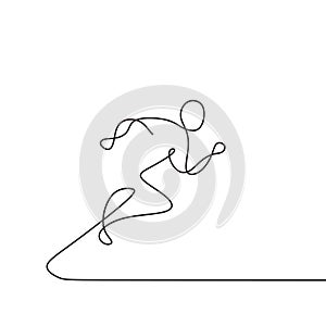 One line drawing person running, minimalism lineart. Continuous hand drawn human run and jump. Sport and spirit logo template icon