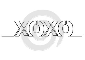 One line drawing of phrase - xoxo