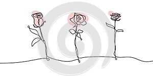 One line drawing of rose continuous lineart set collections flowers flourish sketch minimalism