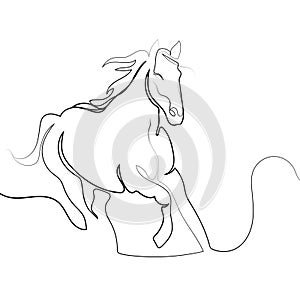 One line drawing Running Horse print,poster logo template.Horse continuous line drawing vector isolated illustration