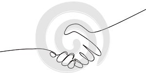 One line drawing of shaking hands. Concept of handshake of two persons