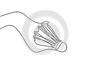 One line drawing of shuttlecock for badminton game sport. Playing badminton. Fun and enjoy to badminton. Vector illustration,