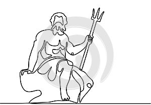 One line drawing sketch of Poseidon. Poseidon god of the sea, storms, earthquakes and horses. Was one of the Twelve Olympians in photo