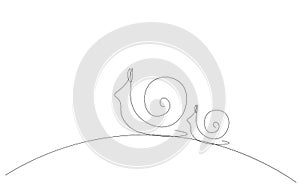 One line drawing snail animal silhouette icon or logo isolated on the white background. Print for clothes. Vector