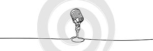 One line drawing vintage retro stage microphone. vector illustration