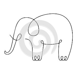 One line elephant design silhouette. Hand drawn minimalism style