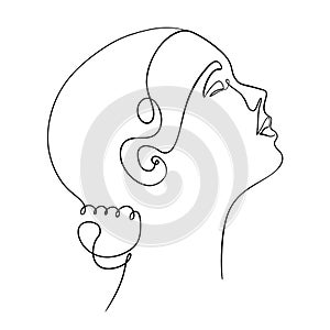 One line face. Linear sketch woman face. Female portrait vector hand drawn illustration outline.