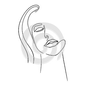 One line face. Linear sketch woman face. Female portrait vector hand drawn illustration outline.