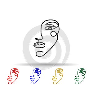 One line, face, woman multi color icon. Simple thin line, outline vector of human icons for ui and ux, website or mobile