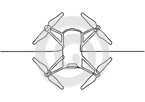 One line flying drone. Hand drawn vector illustration continuous lineart. Electronic gadget for making footage, aerial and spy