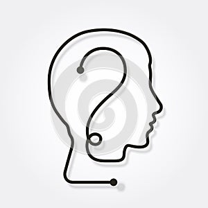 One line forming a human head with question mark.