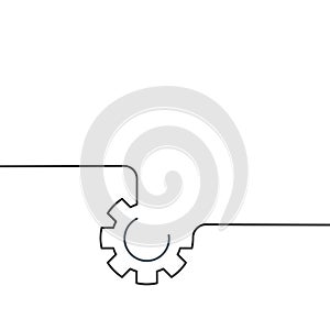 One Line Gear, linear cog wheel icon with editable stroke. Stock Vector illustration isolated on white background