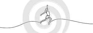 One line girl jump looks happy and freedom vector illustration, Concept of woman jumping symbol and metaphor of goal, target,