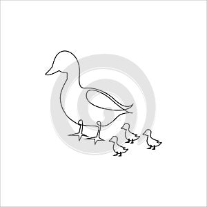 One Line hand drawing Mother and Baby ducks outline Icon