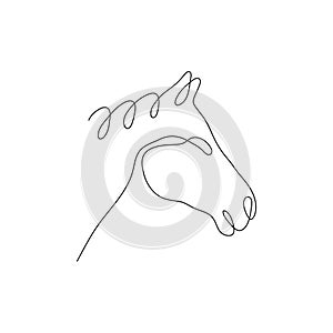 One line horse head design silhouette.Hand drawn minimalism style vector
