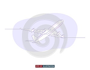 Continuous line drawing of jet plane. Vector illustration.