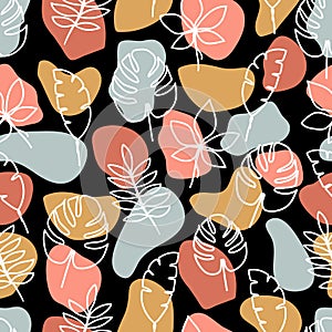 One line of leaves on a dark background, with a seamless pattern