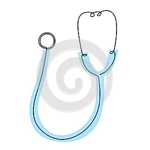 One line logo design of stethoscope. Equipment for doctor examining patient heart beat condition. Medical health care service