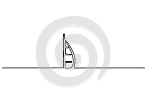 One line of Luxury seven stars hotel in Dubai. Burj Al Arab Jumeirah resort hotel on white background. continuous one line drawing