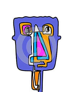 One-line man portrait abstract face contrast colorful cartoon style