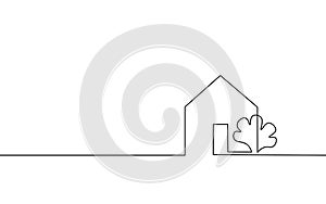 One line seller house door keys. Building quarter residential complex. Hand drawn sketch continuous line. Sell own