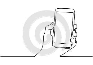 one line smartphone or mobile phone. Vector illustration continuous single hand drawn gadget device. Communication technology