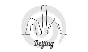 One line style Beijing skyline. Simple modern minimaistic style vector