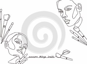 One line style design with a beautiful women faces