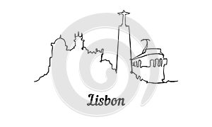 One line style Lisbon skyline. Simple modern minimaistic style vector