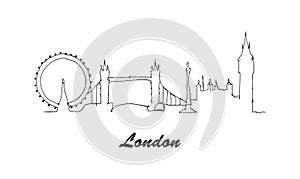 One line style London city skyline. Simple style vector