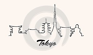 One line style Tokyo skyline. Simple modern minimaistic style vector.