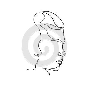 One line vector woman. Linear glamour portrait woman.