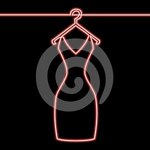 One line woman dress on hanger neon concept