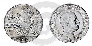One Lira Silver Coin 1912 Quadriga Veloce Vittorio Emanuele III Kingdom of Italy photo