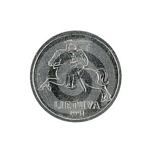 One lithuanian centas coin 1991 isolated on white background photo