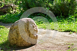 One little stone on a path in a summer park