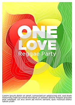 one love. three rasta color nad heart for reggae party event poster template vector illustration