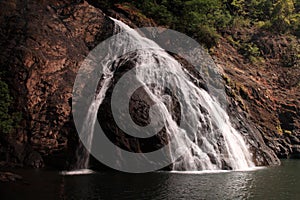 One of the lower tiers of Dudhsagar Falls