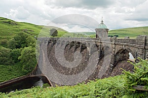 One of the main dams in the summertime of the Elan valley of Wales.