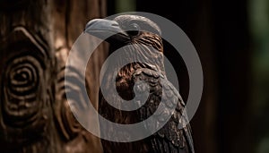 One majestic hawk perching on a branch, eye in focus generative AI