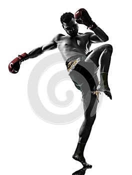 One man exercising thai boxing silhouette