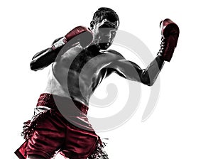 One man exercising thai boxing silhouette