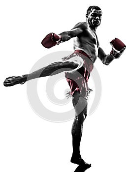 One man exercising thai boxing silhouette