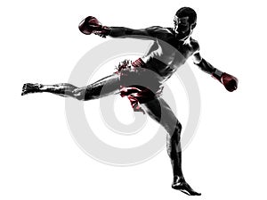 One man exercising thai boxing silhouette