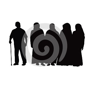 One man and four women in chador, silhouette vector