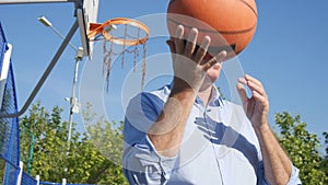 One Man Playing Basketball, a Recreational and Healthy Activity. Shooting in Slow Motion.