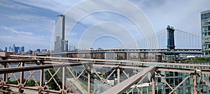 One Manhattan Square and Manhattan Bridge from Brooklyn Bridge, New York City, USA