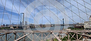 One Manhattan Square and Manhattan Bridge from Brooklyn Bridge, New York City, USA