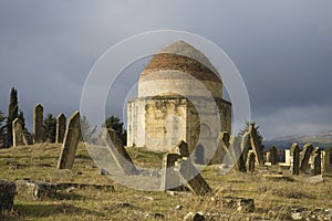 One of the mausoleums of the Yeddi Gumbes complex at an ancient Muslim cemetery. Shemakha, Azerbaijan